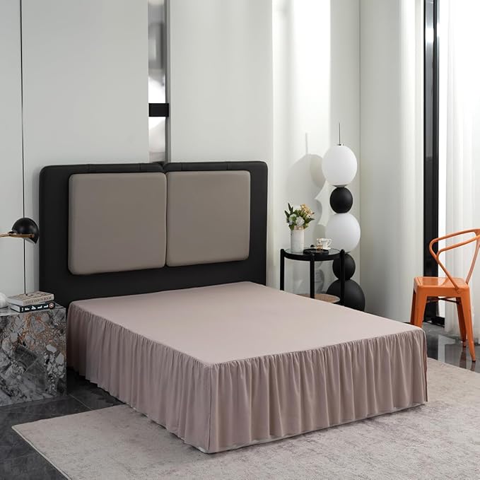 Khaki Bed Skirt Full Size Ruffled Bed Skirt with Split Corners, Full Bed Skirt 12 Inch Drop, Full Size Bed Skirt Khaki for Ruffled Bed Skirt with Split Corners, Bed Skirts Full Size