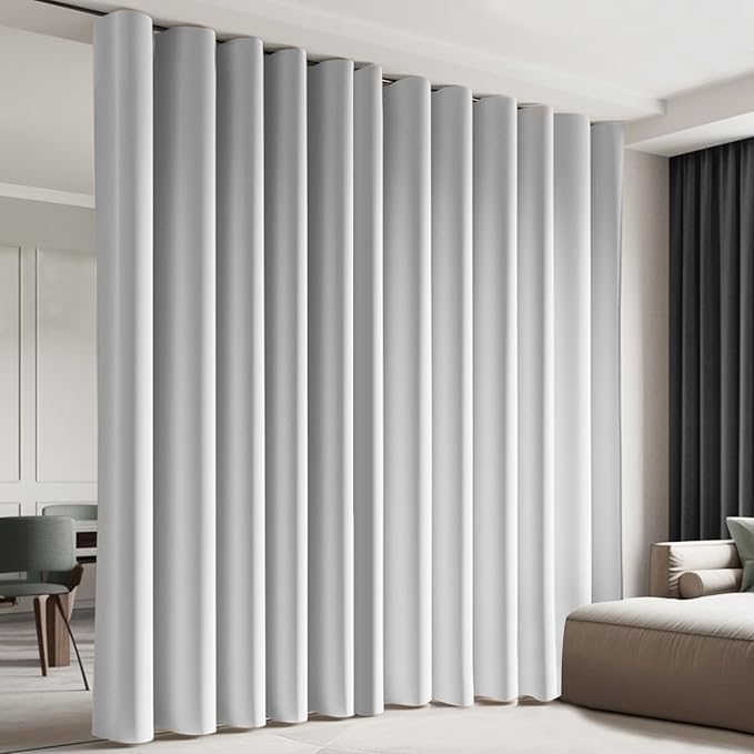 Room Divider Blackout Curtain Track Curtains Wall Dividers Panels Screen for Living Rooms Bedroom Office Privacy Partition Separation, W180 × L108 Inch,1 Panel, White