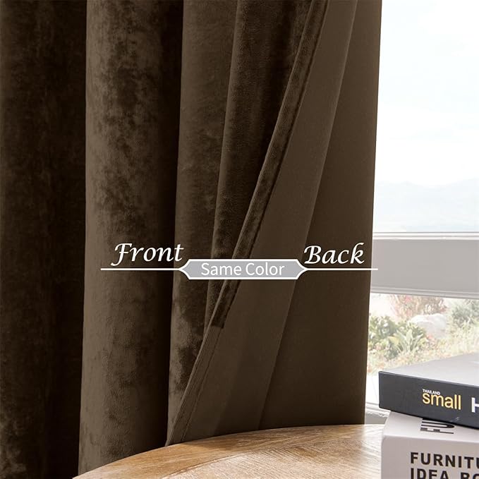 SMILETIME Chocolate Crushed Velvet Curtains 52x108 inch Luxurious Thermal Insulated Soundproof Drapes for Living Room Bedroom Office Soft and Durable Light-Filtering Window Treatments, 2 Panels
