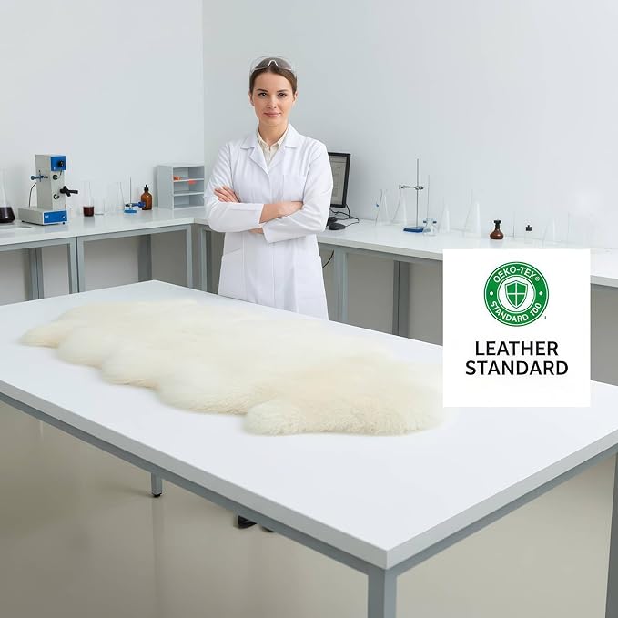 Real Sheepskin Rug 2' x 6' Double Pelt – Natural Genuine Sheep Skin for Bedside/Accent, Soft & Plush - Throw Rugs for Bench/Chair - All Natural Non-Dyed Color