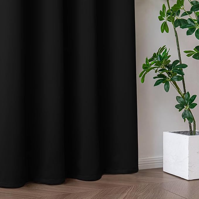 Blackout Curtains for Bedroom 1 Panel, Custom Curtains Thermal Insulated Black, Rod Pocket Room Darkening Drapes for Living Room Windows Luxury Decor(Custom Size,Black)