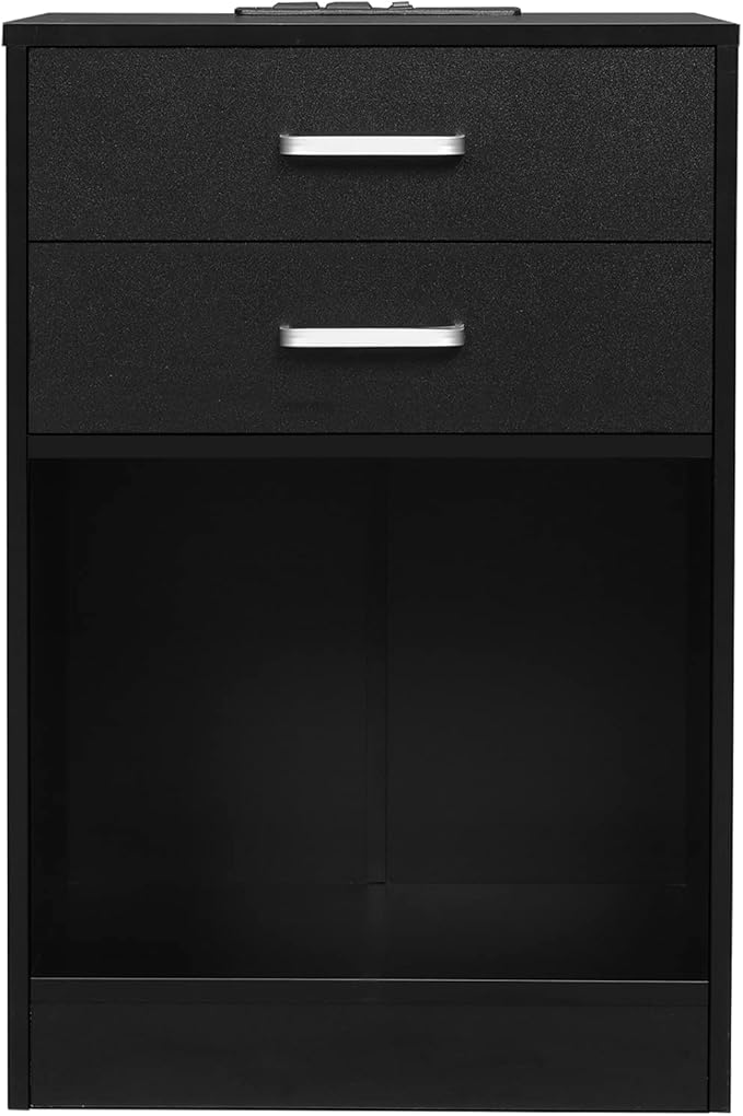 ADORNEVE Night Stand Set 2,Black Nightstand with Charging Station & Drawers,Night Stands for Bedrooms Set of 2,Bedside Table with Drawers