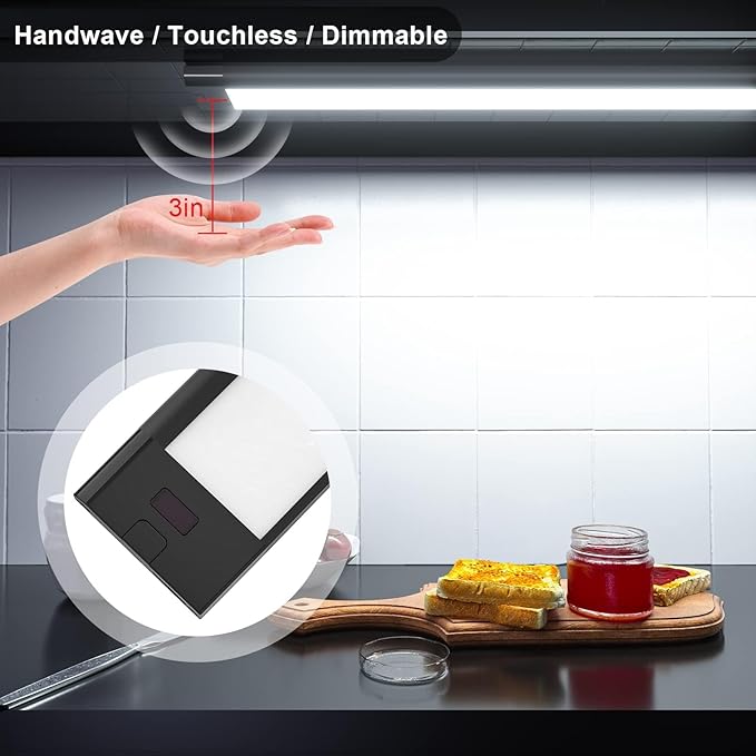 WOBANE LED Under Cabinet Lighting, 24 inch Black Cabinet Light, Hand Wave Activated, Warm White to White Color Tunable,Touchless Dimmable Panel for Kitchen,Counter,Shelf,Under Desk Lighting 1200LM