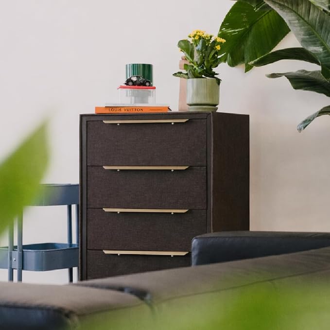 tinge Naima Premium Fabric Dresser - Strong Metal Frame, 5 Spacious Sag-Proof Drawers with Sleek Metal Handles - Premium & Durable Storage Solution for Your Home (Black)
