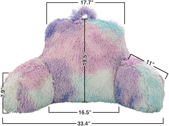 Holawakaka Large Shags Bed Rest Pillow with Arms,Tie Dye Reading Pillows Perfect for Adults Teens Men Women,Arm,Back,Pregnancy Lumbar & Head Neck Coccyx Lower Back Support Cushion (Blue Purple)