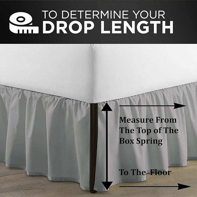 SKY BEDDINGS - King Size Ruffled Bed Skirt with Split Corners - 18 Inch Drop Dust Ruffle Bed Skirt with Platform Three Sided Coverage - 100% Microfiber, Light Grey
