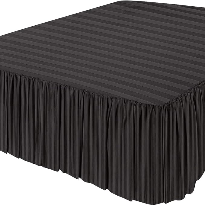 KRISHNA Ruffled Bed Skirt with Split Corners Queen, 100% Microfiber Hotel Quality, 15 Inch Drop Dust Ruffle Gathered Bedskirt with Platform, 60" x 80", Dark Grey Stripe