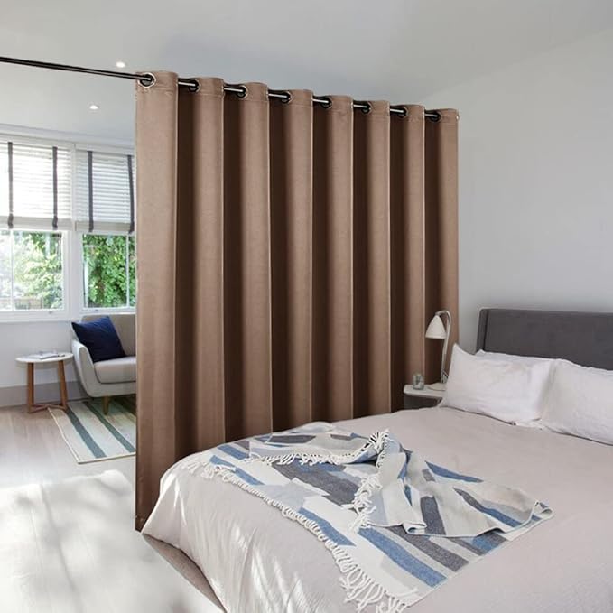 NICETOWN Patio Blind Blackout Curtain Panels - Extra Wide Curtains, Sliding Door Insulated Drape, Soundproof Room Divider Curtains (Cappuccino, 100 x 95 Inch/ 100"W x 95"L)