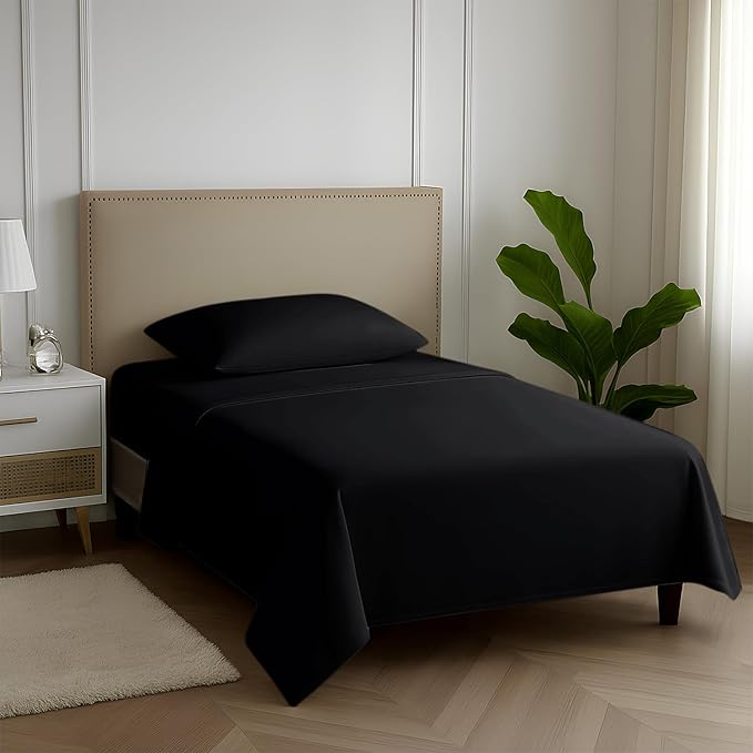 Carressa Linen 100% Egyptian Cotton Twin XL Sheets Set - 600 Thread Count Luxury Egyptian Cotton Sheets Twin XL Size (3 PC, Black), 16" Deep Pocket, Soft, Cooling, Sateen Weave Dorm Room Bedding