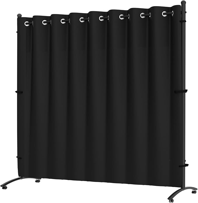 Room Divider, Curtain Privacy Screen with 360°Lockable Wheels 6FT Portable Room Divider Panel Freestanding Partition Divider Screen for Separator Wall Divider Bedroom Office (Black)