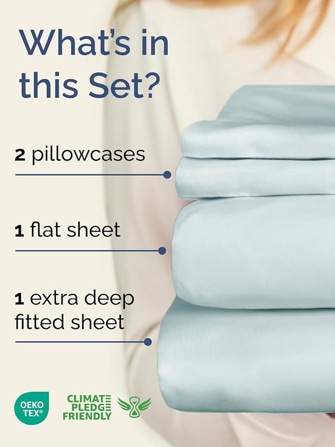 Extra Deep Twin Sheet Set - 4 Piece Breathable & Cooling Sheets - Hotel Luxury Bed Sheets Set - Easy & Secure Fit - Soft, Wrinkle Free & Comfy Sheets Set - Ice Blue Sheet Set with Extra Deep Pockets