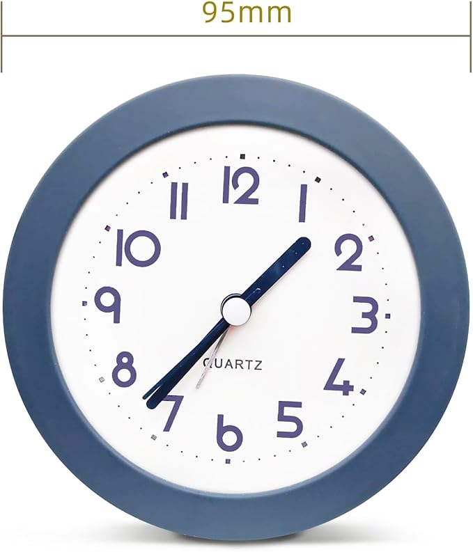 Alarm Clock with Backlight, 4.5 Inches Cute Analog Round Digital Quartz Clock, Non Ticking, Battery Operated ,Frosted Texture, Simply Design for Living Room, Bedroom ,Bedside, Desk Decorative (Blue)