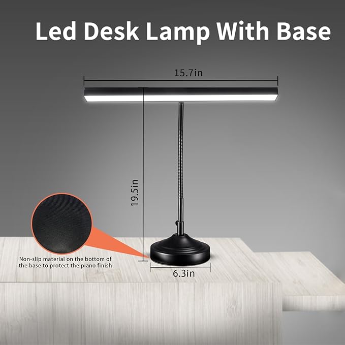 Piano Light, LED Piano Lamp for Upright/Digital/Grand Pianos, Flexible Gooseneck Music Stand Light with 3 Color Modes×10 Brightness, Desk Lamp for Home Office, Black, 10W, 1000LM (with Base)