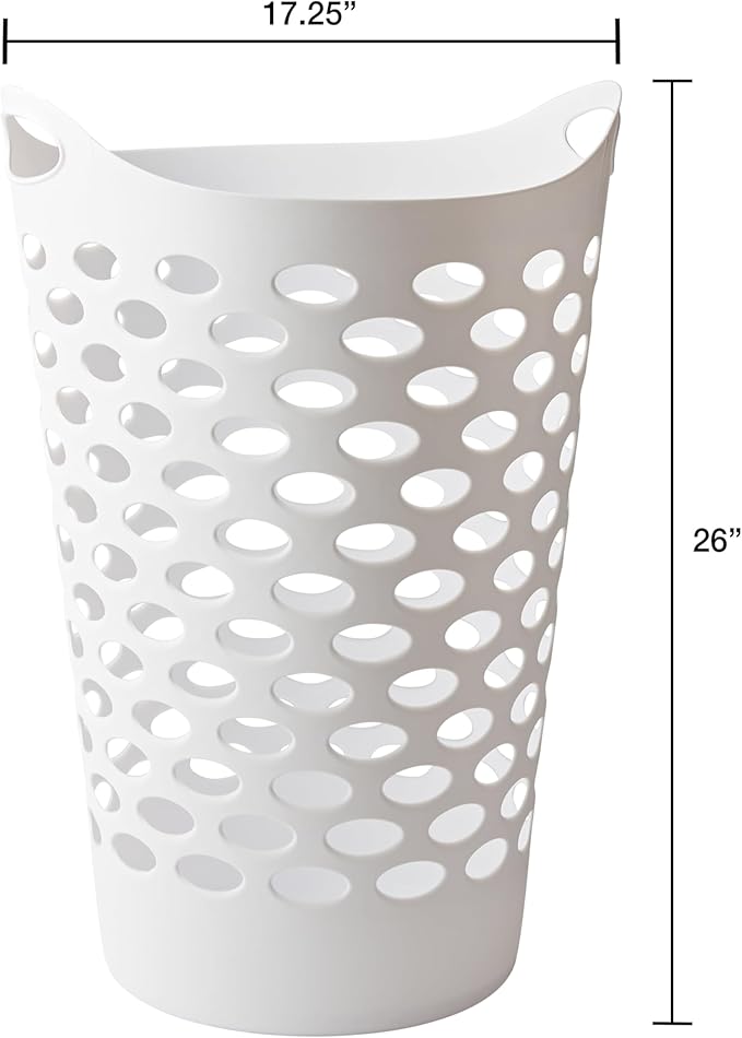 3 Pack Round Plastic Laundry Hamper with Handles, Lightweight & Flexible, 2.2 Bushels Large Capacity, Easy to Clean, Space Saving Laundry Basket for Bedroom, Dorm, Bathroom, White