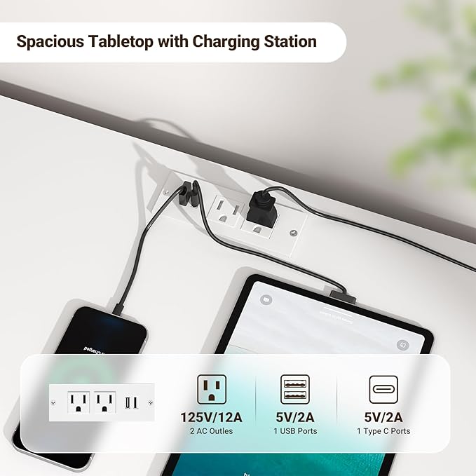 ELYKEN White Nightstand Set of 2 with Charging Station & LED Light, Fluted Bedside Cabinet with 2 Drawers, Wooden End Table with USB & Type-C Port for Bedroom Living Room