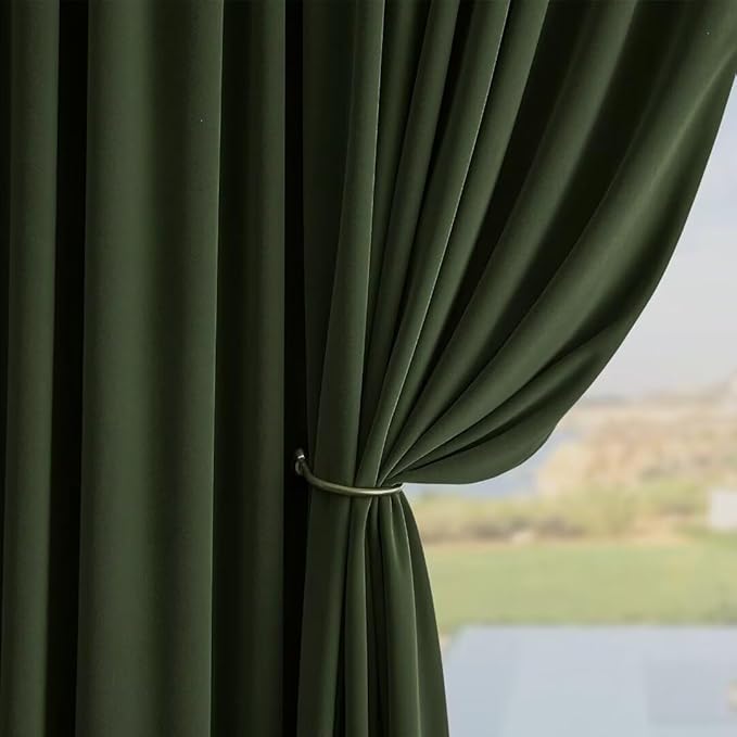 Joydeco Dark Olive Velvet Curtains 90 inch Length 2 Panels, Luxury Blackout Rod Pocket Thermal Insulated Window Curtains, Super Soft Room Darkening Drapes for Living Room Bedroom,W52 x L90 inches