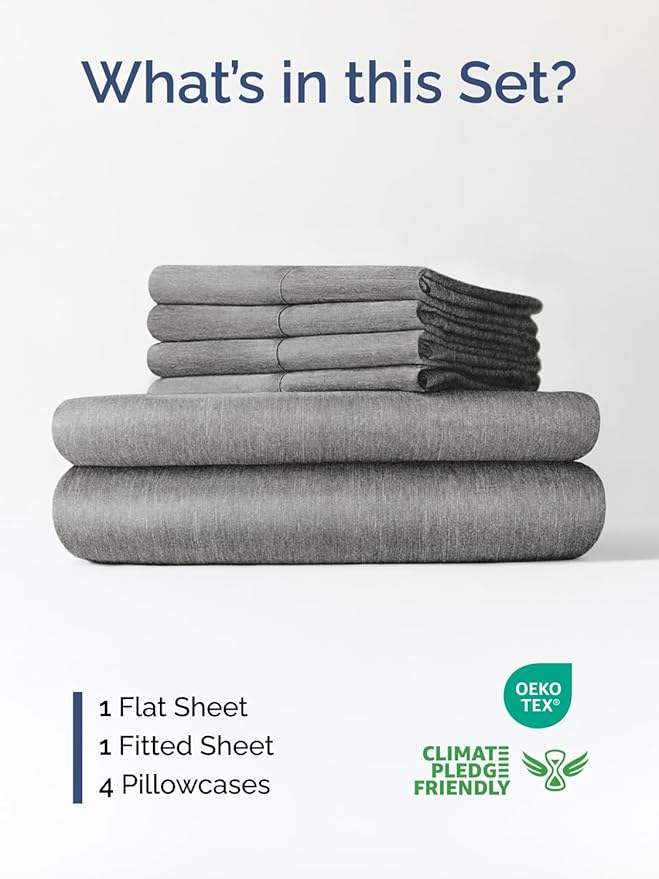 Extra Deep King Sheet Set - 6 Piece Breathable and Cooling Sheets - Hotel Luxury Bed Sheets Set - Easy Fit - Soft, Wrinkle Free and Comfy Sheets Set - Heathered Grey Sheet Set with Extra Deep Pockets
