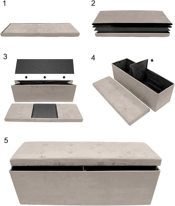 Sorbus 43 Inch Beige Ottoman with Storage Bench – Folding Bed Bench 80L Storage Ottoman Chest with Cover - Shoes Linen, Hope Chest Ottoman Seat Footrest – Plush Tufted Suede Fabric -450 Lbs.