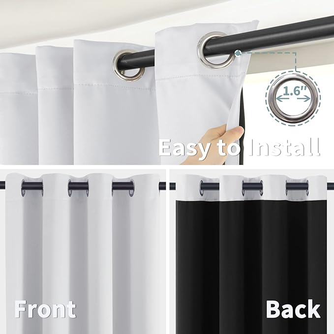 BGment Greyish White 100% Blackout Curtains for Living Room 90 Inch Length 2 Panels, Thermal Insulated Full Light Blocking Energy Save Window Drapes for Nursery Bedroom Darkening, 52 Inch Wide Each