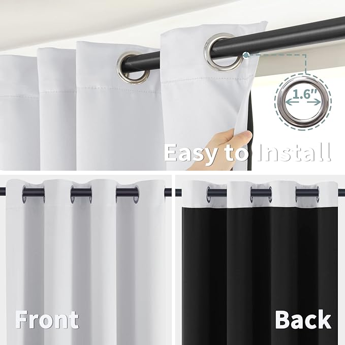 BGment Greyish White Short Blackout Curtains for Bedroom, Thermal Insulated Energy Efficiency Noise Reducing Grommet Curtains 54 Inch Length with Liner for Small Window 2 Panels Each 46 Inch Wide
