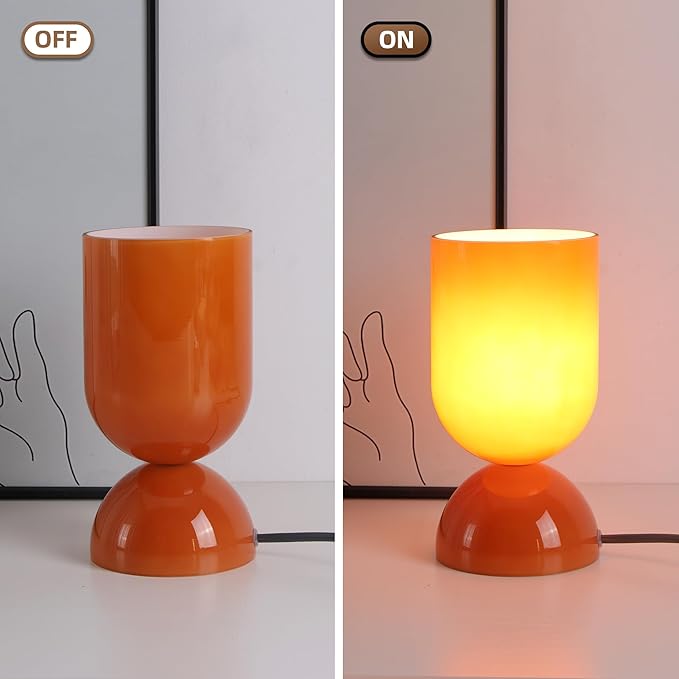 8.9" Modern Glass Table Lamp for Living Room, Dimmable Desk Lamps for Bedroom, UL Listed Nightstand Lamp with Dome Base, End Table Lamps for Home, Side Tables, College Dorm, Office, Glossy Orange