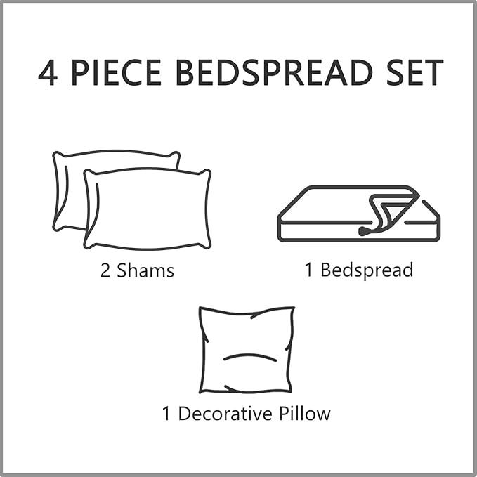CHIXIN Bedspread Coverlet Set Queen Size - Lightweight Bedding Cover - Beautiful Stitching - 5 Piece Reversible Bedspread - Gorgeous Damask Paisley Pattern (Queen, Pure White)