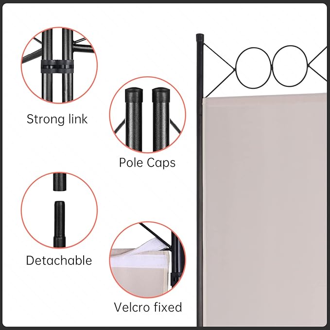 4 Panel Room Divider 6FT Steel Frame Screen Folding Privacy Divider Freestanding Partition for Home Office Bedroom (Tan)