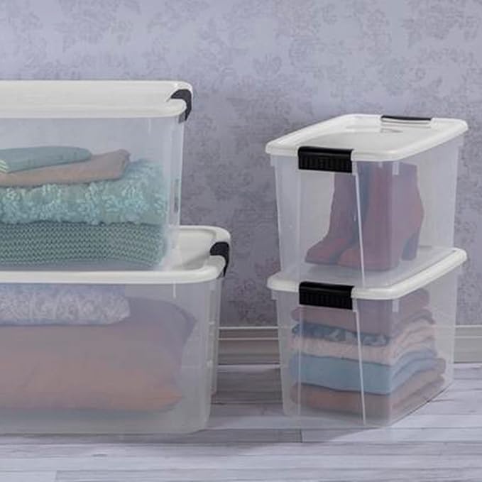 Sterilite 12-Pack Ultra Latching Box, Storage Bins with Lids, Clear Plastic, 30 Quart - Heavy-Duty Organizing Containers for Closet, Bathroom, and Office