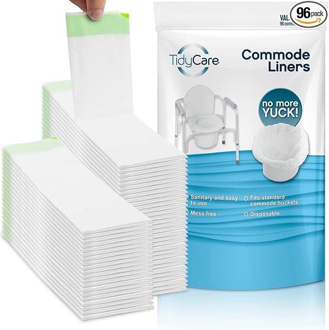 TidyCare Bedside Commode Liners for Portable Toilet Chair Bucket and Bedpan | Value Pack of 96 Disposable Waste Bags for Adults in Medical Care | Universal Fit Portable Toilet Liners