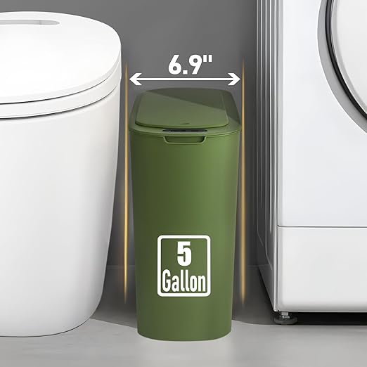 TIPGO 5 Gallon Motion Senor Bathroom Trash Can with Lid, Automatic Garbage Can Touchless, Smart Plastic Waste Basket for Narrow Spaces, Bathroom, Office, Bedroom, Living Room (Green)
