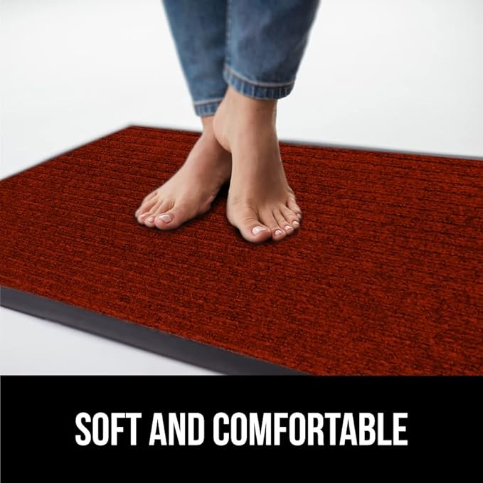 GORILLA GRIP Waterproof Traffic Guard Door Mat, 2 Pack Heavy Duty Entryway Mats, Strong Rubber Back Commercial Utility Rugs for Office Hallway, Garage Floor and Home, Low Profile Carpet, 29x17, Red