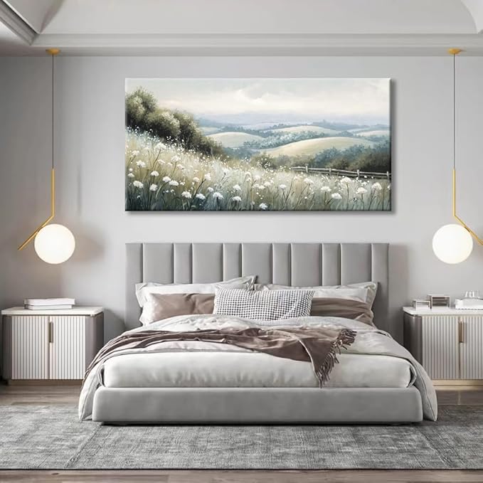 Sea of Flowers Canvas Wall Art - Modern landscape Paintings for Living Room, Bedroom Wall Decor, Framed Wall Art for Home or Office Decoration, Large wall Art 20"x40"(50CMx100CM)