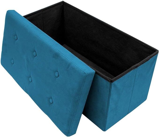 Sorbus Storage Ottoman Bench – Collapsible/Folding Bench Chest with Cover – Perfect Toy and Shoe Chest, Hope Chest, Pouffe Ottoman, Seat, Foot Rest, – Contemporary Faux Suede (Teal)