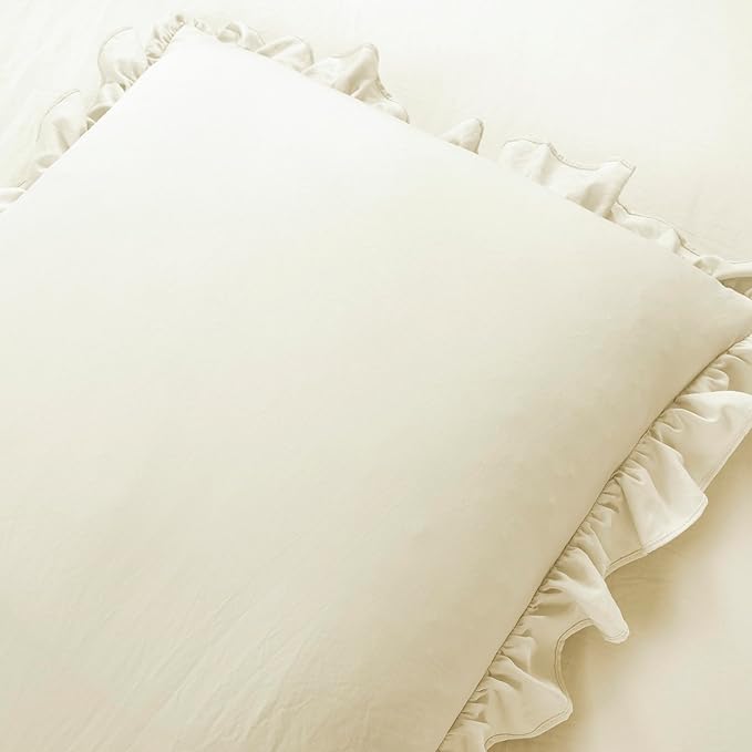 Lush Decor Ruffle Skirt Bedspread Set - 3 Piece Luxurious Farmhouse Bedding Set - Elegant, Charming Ruffle Detail - Timeless Style & Classic Design - Soft and Lightweight - Full, Ivory