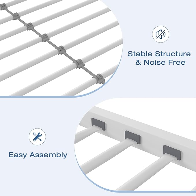 VECELO Bunk Bed Twin Over Twin, Metal Bunkbeds with Ladder and Full-Length Guardrail, No Box Spring Needed, Space Saving, Noise Free, White