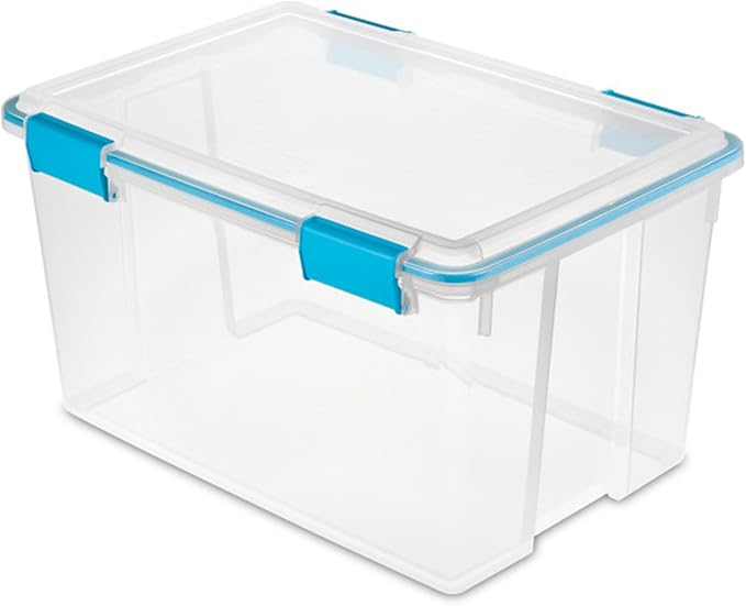Sterilite 8-Pack Gasket Box, Weather-Resistant Storage Bins with Latching Lids, 54 Quart - Heavy-Duty Organizing Containers for Closet, Bathroom, and Office