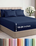 Extra Deep Full Sheet Set - 6 Piece Breathable & Cooling Sheets - Hotel Luxury Bed Sheets Set - Easy & Secure Fit - Soft, Wrinkle Free & Comfy Sheets Set - Navy Blue Sheet Set with Extra Deep Pockets