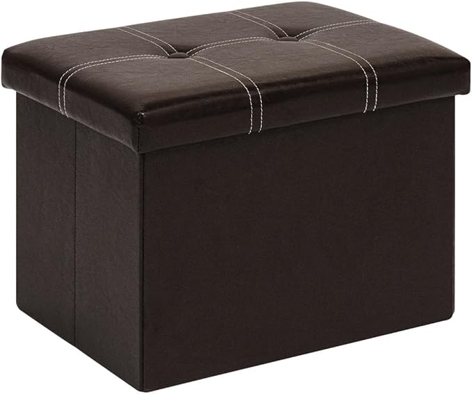 B FSOBEIIALEO Folding Storage Ottoman Cube, Faux Leather Footrest Seat Coffee Table, Brown 16.5"x12.6"x12.6"