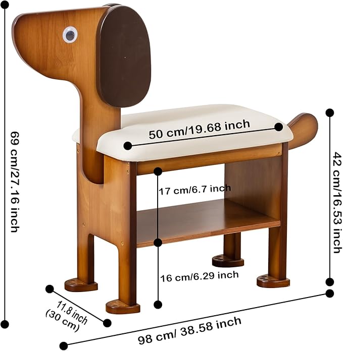 Shoe Bench with Cushion, 2-Tier Dog Entryway Bench Cute, Wood Shoe Rack Bench,19.69 inches