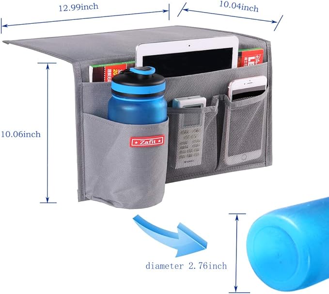 Zafit Bedside Storage Organizer - Table Cabinet Organizer Caddy for Remotes, Phone, Glasses (4 Pockets - Grey)