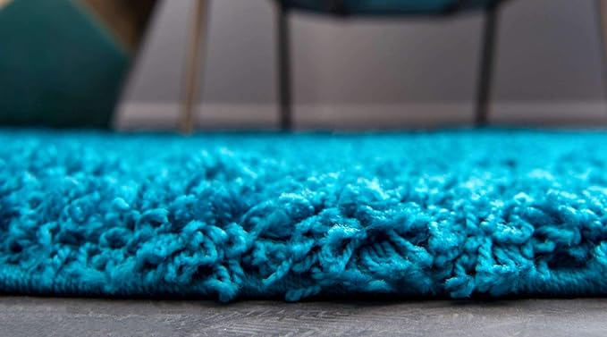 Unique Loom Solid Shag Collection Area Rug (2' 6" x 19' 8" Runner, Turquoise)