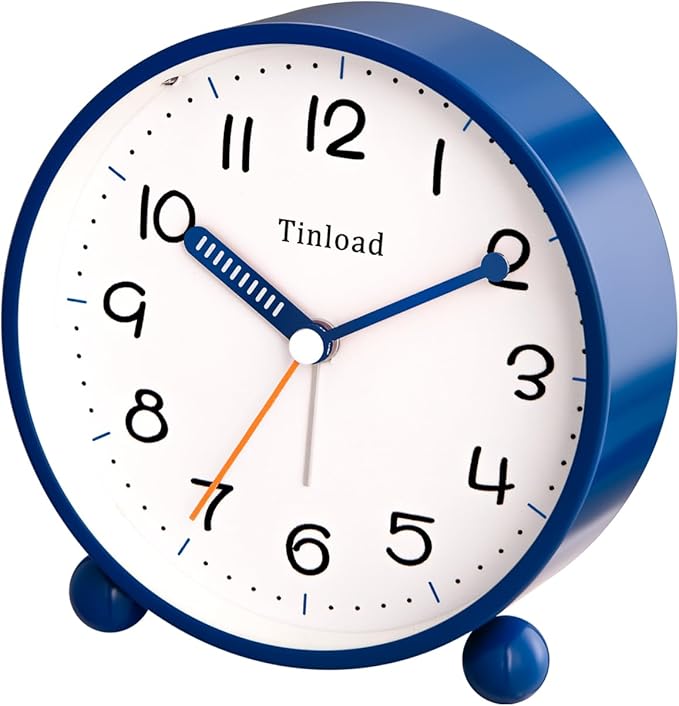 4.5" Antique Retro Analog Alarm Clock, Small Silent Battery Operated Clock with Manual Light, Snooze, Vintage Decor for Bedroom, Living Room, Office, Bedside,Desk（Blue）