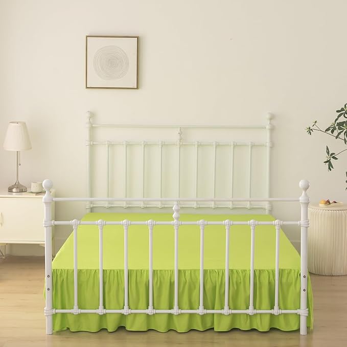 Bed Skirt Queen Size Ruffled Bed Skirt with Split Corners, 18 Inch Drop Dust Ruffle Bed Skirts with Platform, Gathered Style, 100% Microfiber, Lime