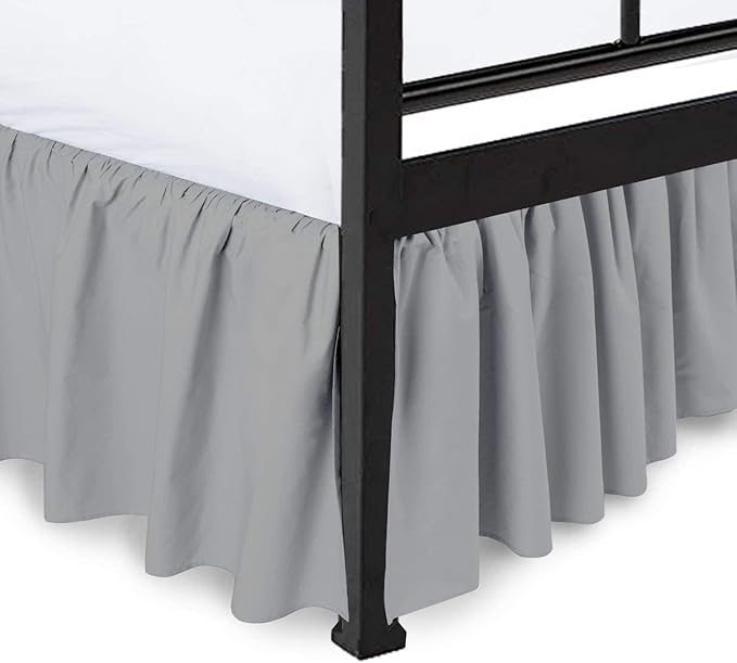 Ruffled Bed Skirt with Split Corners, Light Grey, Queen 16 Inch Drop Bedskirt, Hotel Quality Brushed Microfiber Wrinkle Free Dust Ruffle Bed Skirt Queen Size