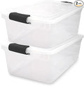 HOMZ 2-Pack Secure Latch, Clear Plastic Storage Organizer Bins, 64 Quart, Gray Latches - Stackable Container Boxes for Bedroom, Bathroom, Garage, and Office Organization