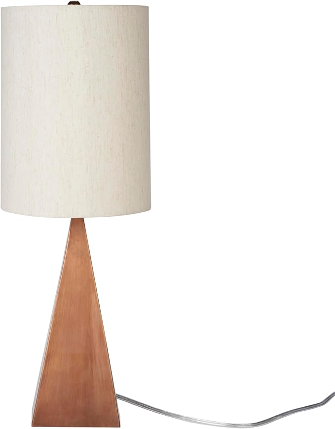 Nourison Home 21" Copper Finish Wood Triangle Table Lamp for Bedroom, Living Room, Dining, Office, Entryway