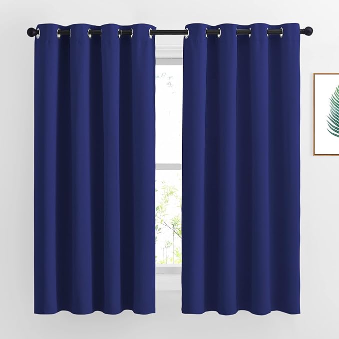 NICETOWN Blackout Window Curtains and Drapes - Thermal Insulated Solid Grommet Top Blackout Panels/Draperies for Kid's Room (Navy Blue, 1 Pair, 52 x 63 Inch)