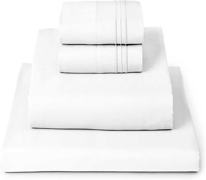 Mellanni Twin Sheet Set - 4-Piece Iconic Collection Bedding, (Including 2 Pillowcases), 16-Inch Deep Pocket, Easy Care, Extra Soft, Cooling Sheets, Brushed Microfiber - White