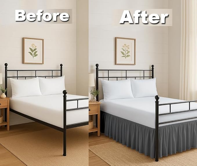 Ruffled Bed Skirt Split Corners with Platform, Tailored Fit Hotel Quality Wrinkle Free Ultra-Soft Microfiber Dust Ruffle, Upto 28 Inch Drop, Twin XL, Dark Grey