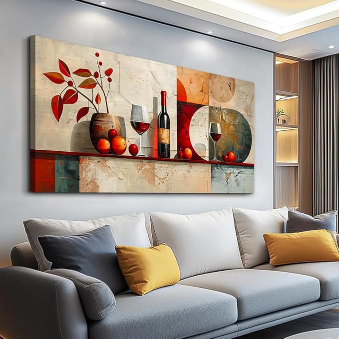 ERQINHUA Large Canvas Wall Art For Kitchen Wall Decor For Living Room Restaurant Pub Decorations Wine Glass Mural Still Life Abstract Pictures Artwork Restaurant Mural Home Decor Painting 30"x60"